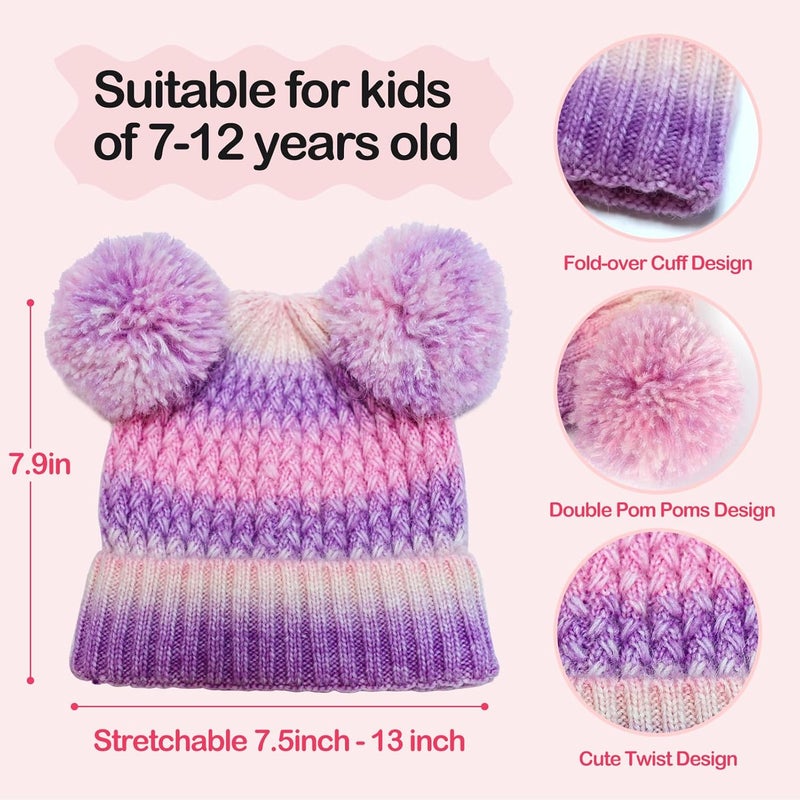 KDVOG Store Kids Winter Hat Warm Knitted Beanies with Double Pom Pom Thick Ski Cap for Boys Girls 7-12 Years - Image 3